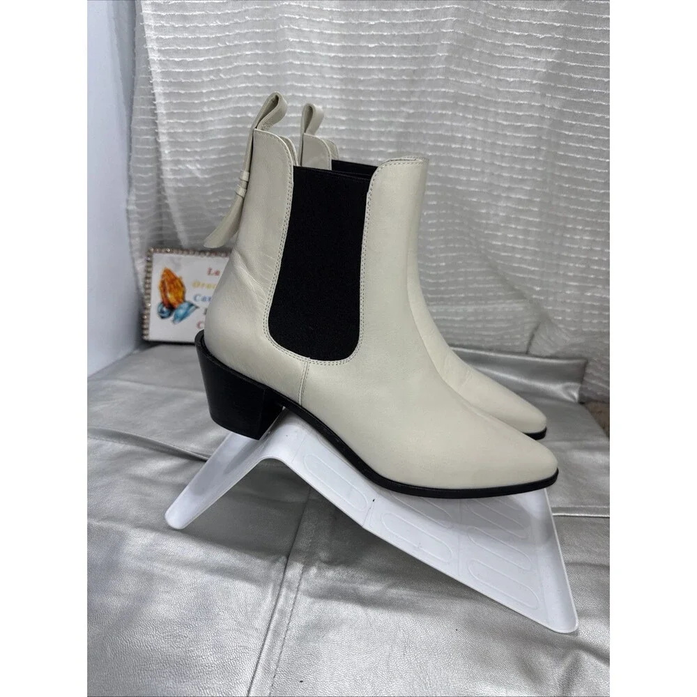 (E2) FRAME Women Le Lexington Off White Leather Chelsea Boot SIZE 38,5 - Picture 5 of 11